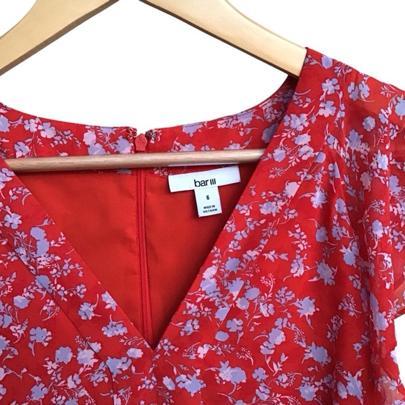 Bar 111 Red Blue Floral Ruffle Mini Dress Size 6 NEW - Picture 5 of 6